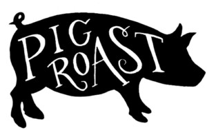 graphic of a pig with the words pig roast