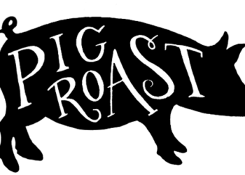 graphic of a pig with the words pig roast
